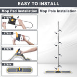 24" Commercial Dust Mop for Floor Cleaning,Heavy Duty Floor Duster Sweeper Broom with 2 Replacement Mop Pads,Large Wet Dry Flat Mops for Hardwood Floors,Marble, Laminate,Tile,Concrete,Garage (Grey)