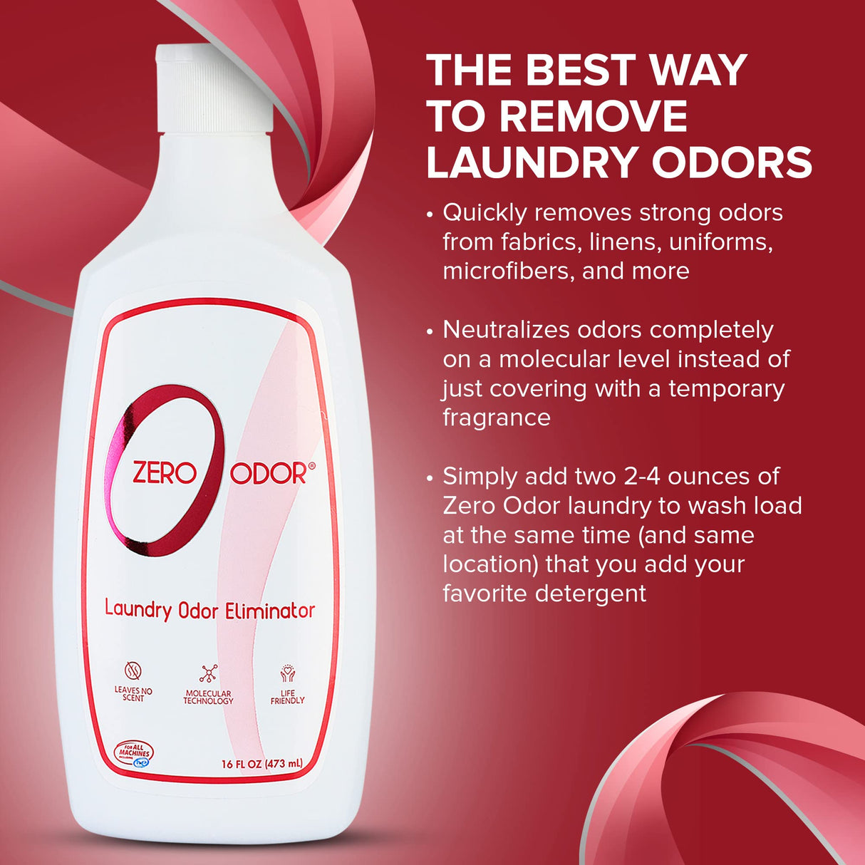 Zero Odor – Laundry Odor Eliminator - Permanently Eliminate laundry Odor – Patented Molecular Technology Best For Clothes, Towels & Linens, Shoes, Bags, Etc. - rinse and refresh Again, 16oz (3-Pack)