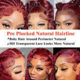 CHEETAHBEAUTY 99J Burgundy Deep Wave 13X6 HD Transparent Lace Front Wigs Human Hair Brazilian Virgin Human Hair Wigs for Black Women Deep Curly Wigs Pre Plucked with Baby Hair 250% Density(30inch)