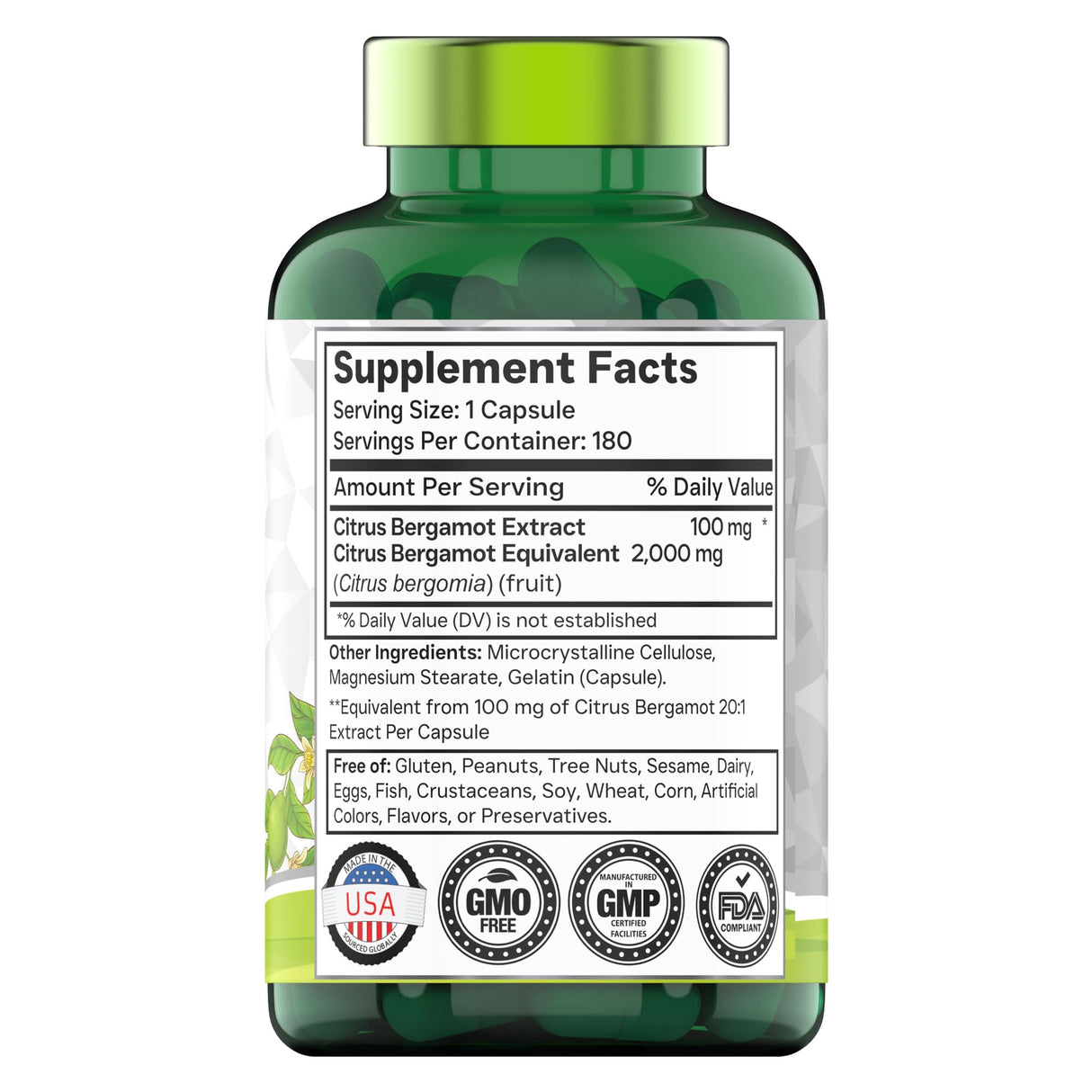 tnvitamins Citrus Bergamot 2000mg - 180 Capsules | Ultra Potent Citrus Bergamot Supplement 2000 mg Per 1 Capsule Serving | 6 Month Supply! | Non-GMO | Made in The USA!