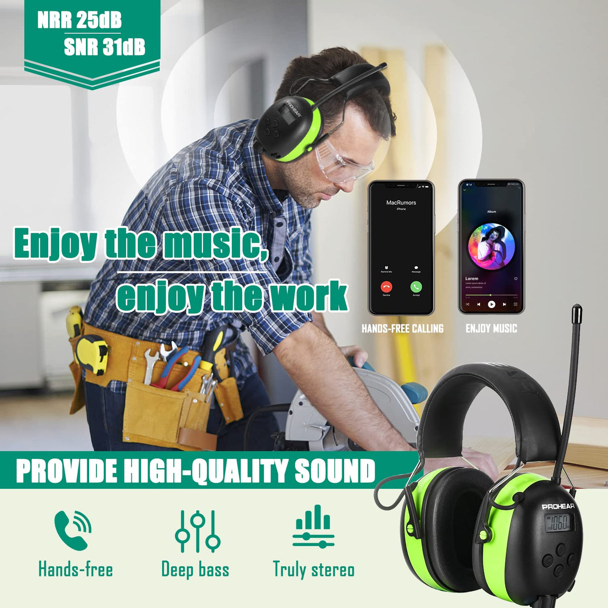 PROHEAR 033 Upgraded 5.4 Bluetooth Hearing Protection AM FM Radio Headphones, Noise Reduction Safety Earmuffs with Rechargeable 2000mAH Battery, 31dB SNR Ear Protector for Mowing Lawn,Gifts for Father