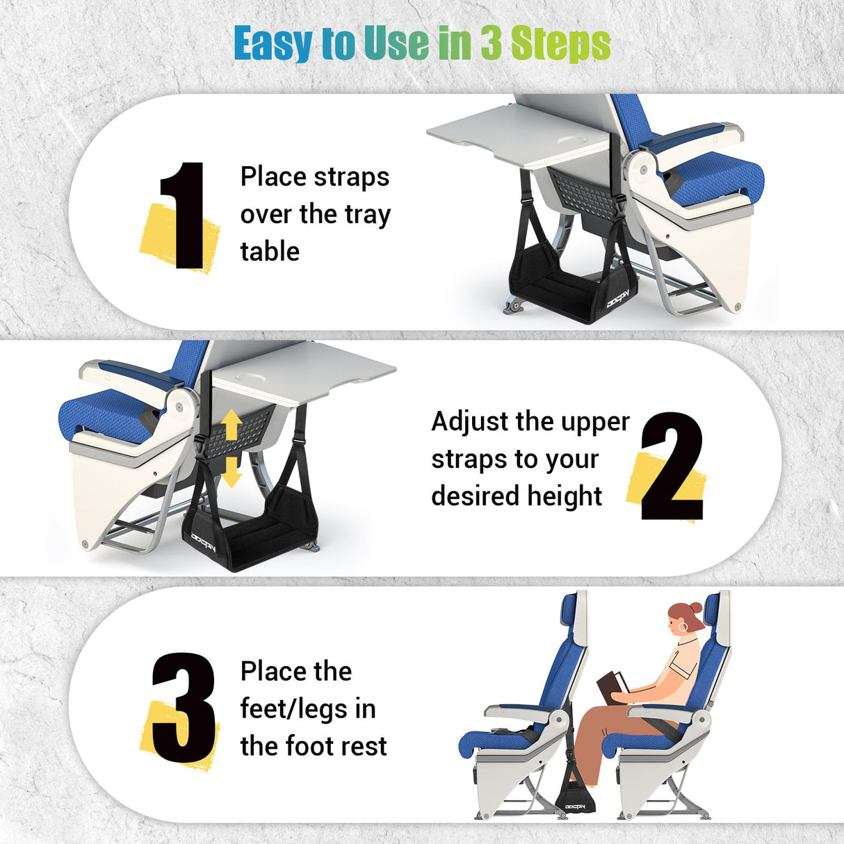 2-Pack Foot Hammock for Plane Travel, No Collapse Thickened Bamboo Airplane Foot Rest with Extended Adjustment Strap, Portable Desk Foot Hammock to Relax Your Feet, Foot Sling Travel Essentials