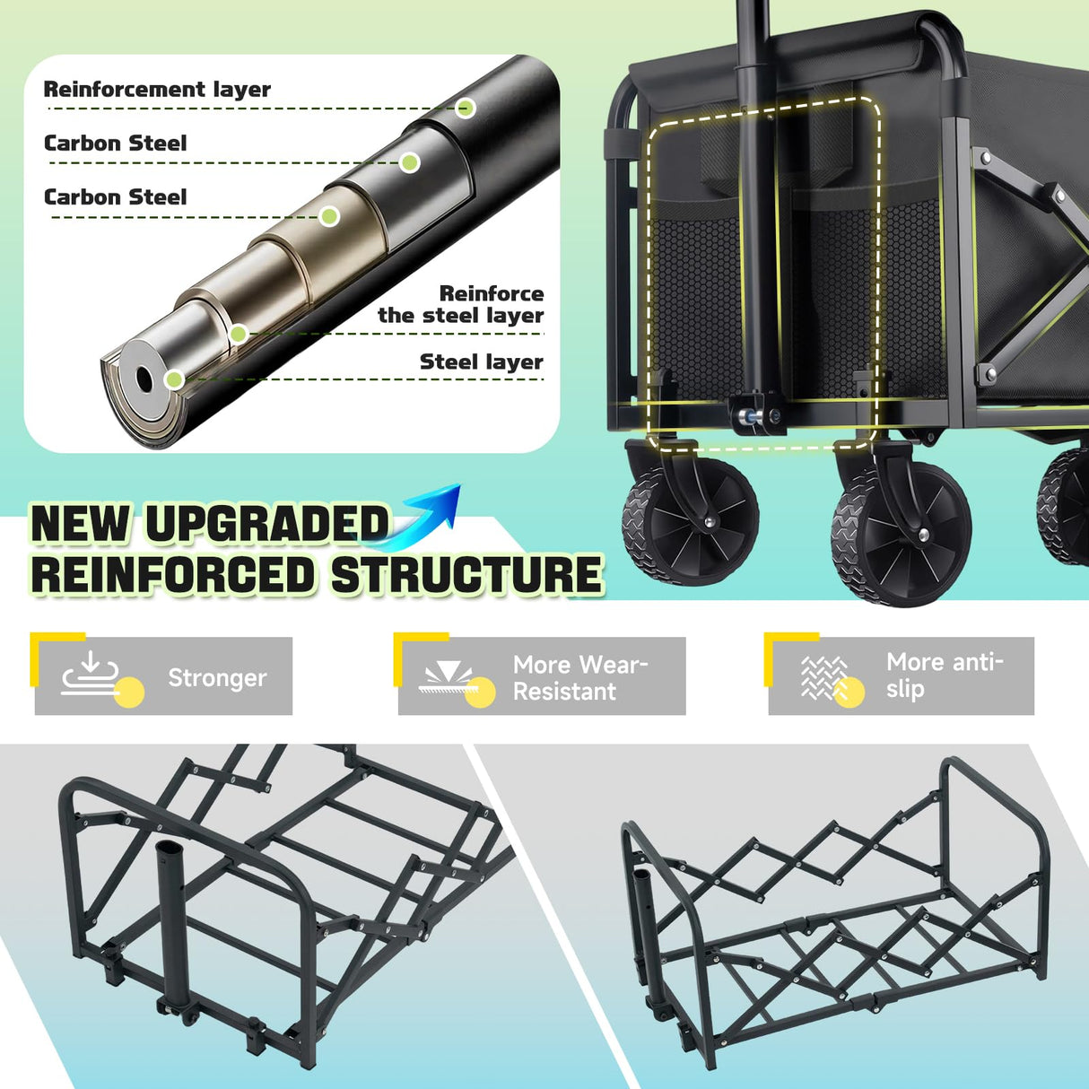 280LBS Collapsible Wagon Cart Foldable, Lightweight Grocery Cart with Wheels