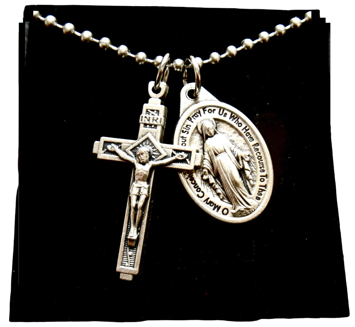 Mens Cross and Miraculous Medal Necklace, 30 Inch