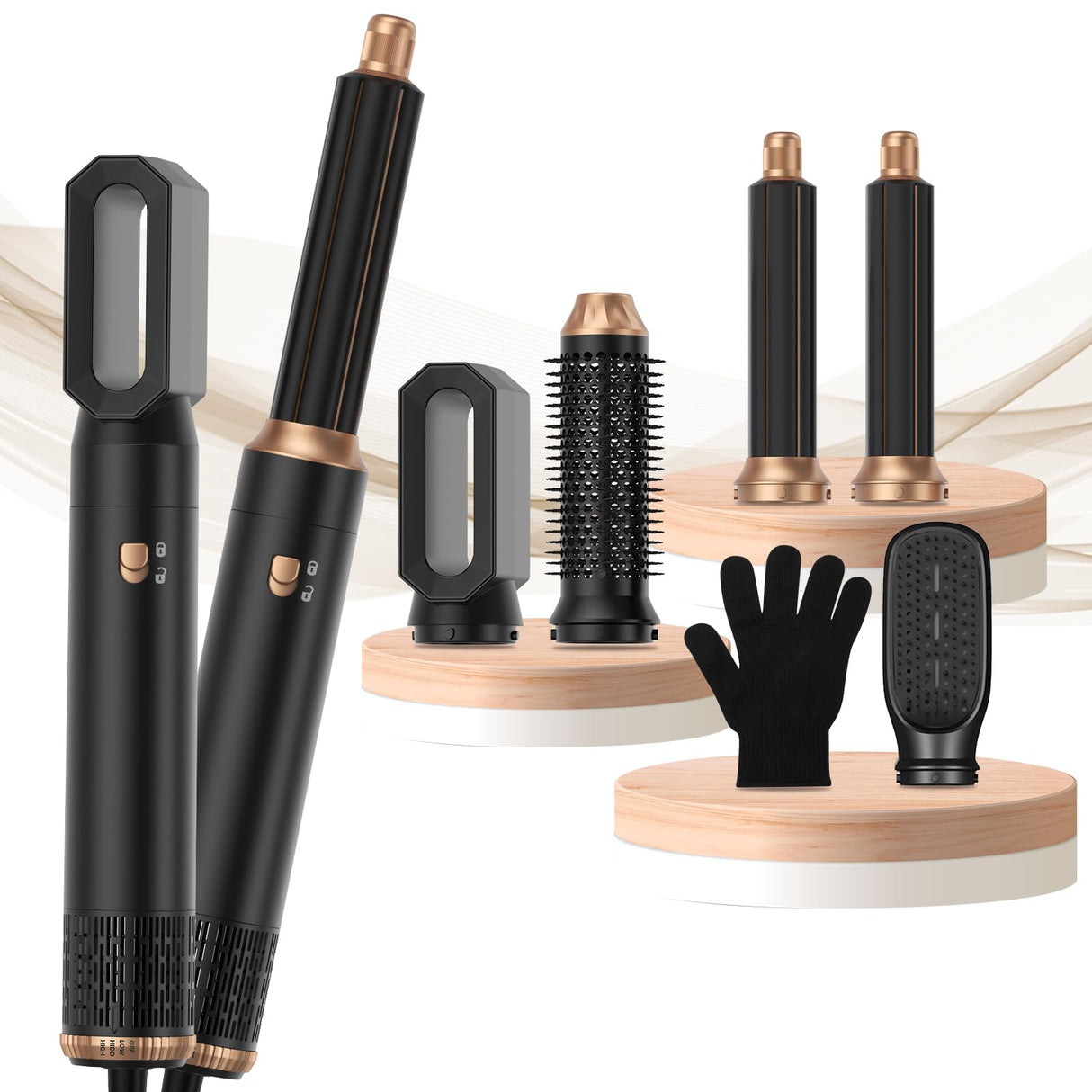 Hair Blow Dryer Brush Set 5 in 1, 1000w Negative Hot Air Styler Set, Compact Hair Dryer,Faster Drying, Shinier Hair,Temperature Portable, Lonic Blow Dryer Grey