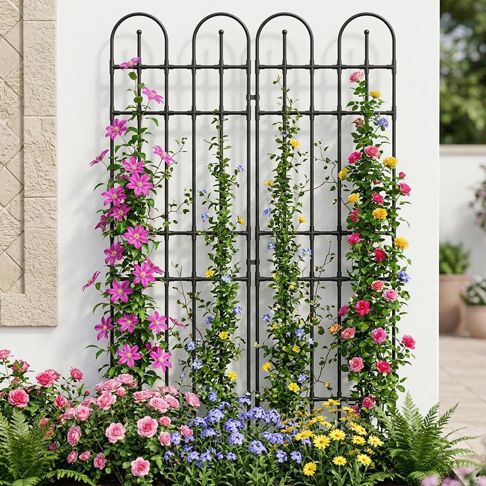 PICNICNI Black Garden Trellis, 71x21 Inch Metal Arch Decoration with Rustic Iron & Black Coating, 2 Pack Outdoor Plant Support for Climbing Roses, Vines, Flowers, Vegetables