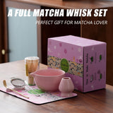 Clay&Fire Matcha Whisk Set, Ceramic Matcha Set, Matcha Bowl with Spout and Whisk, 8 pcs Matcha Tea Kit for Matcha Lovers, Ideal Gift Christmas, Birthday (Pink)