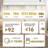 Ansen Hardwired Under Cabinet Lighting, 24in 18W LED Light for Kitchen/Closet, 1237lm, CRI>92, R9>90, 5 Color Temperature, Dimmable, 2700K-5000K(Warm White, Cool White, Daylight)