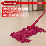 KLHB-YF Heavy Duty Commercial String Mop Heads, 3 Pack Cotton Red Mop Head Replacement, Machine Washable Industrial Mop Head Refills for Janitorial, Restaurant, Warehouse & Office Floor Cleaning