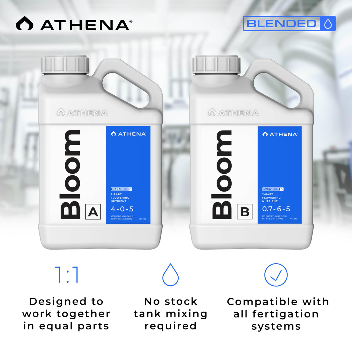 Athena Blended Bloom A&B 2-Part Fertilizer 1 Gallon NPK A 4-0-5 | B 0.7-6-5