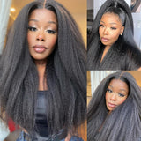 Ladoux 13x6 Lace Front Kinky Straight Wig HD Transparent Yaki Straight Frontal Closure Human Hair Wigs for Women 20Inch 180% Density Glueless Wig Pre Plucked With Baby Hair