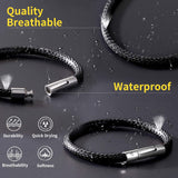 ChainsHouse Mens Black Leather Bracelet Cord 5mm 7.9 inch Black Stainless Steel Clasp Leather Bracelets Waterproof Cuff Bracelet