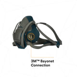 3M Rugged Comfort Quick Latch Half Facepiece Reusable Respirator 6503QL, NIOSH, Cool Flow Exhalation Valve, Bayonet Connection, Silicone Face Seal, for Gases, Vapors, Dust, Maintenance, Construction,L