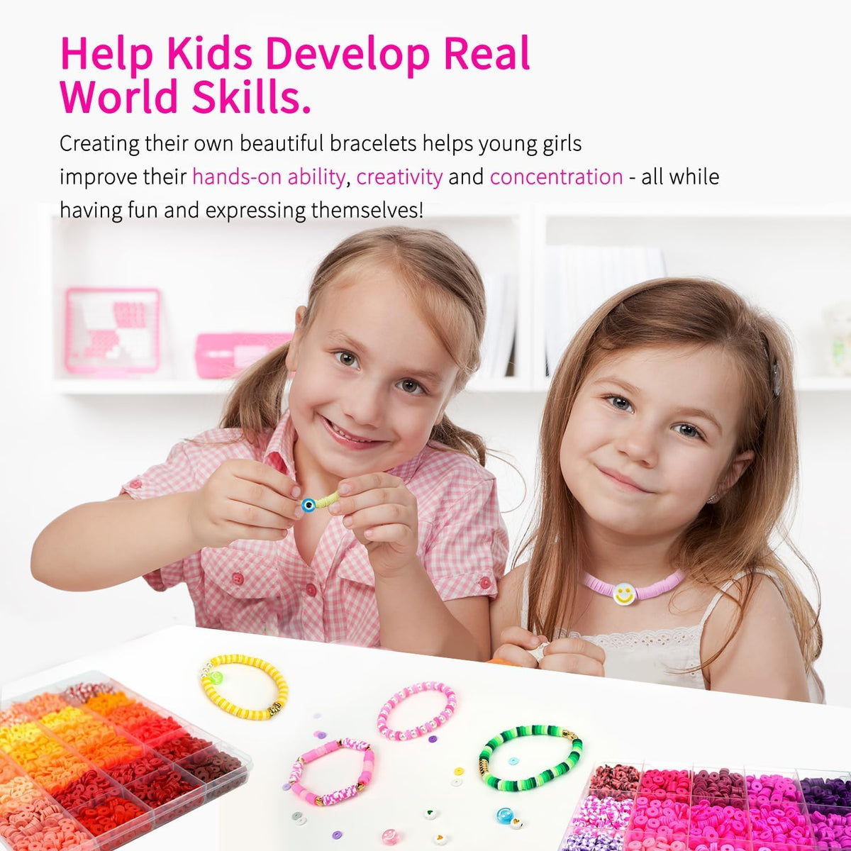 Friendship Bracelet Kit, 14,000pcs 48 Colors Clay Beads for Jewelry Making