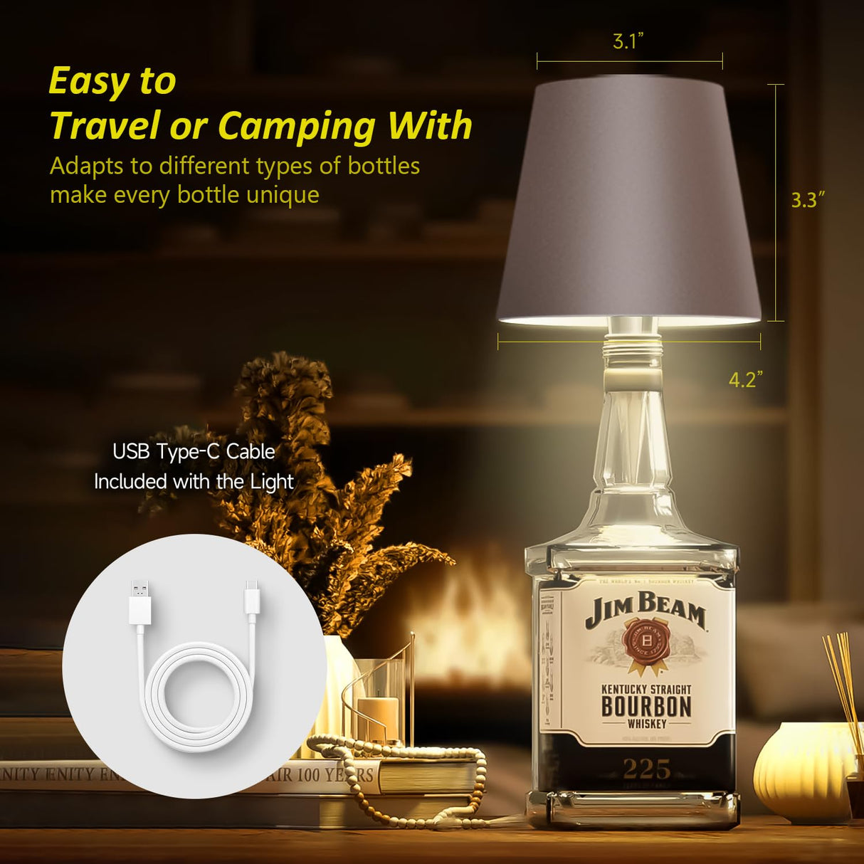 Hoide 2025 New Wireless Bottle Lamp - LED Bottle Lights for Liquor & Wine Bottles, Cordless Lampshade, Whiskey Bottle Top Light, Bottle Stopper Night Light Kit, Rechargeable 3-Tone Touch-Dimmable
