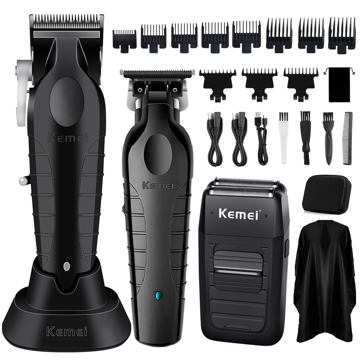 KEMEI Professional Hair Clipper, Hair Trimmer, Beard Shaver Set for Men, Electric Cordless Barber Clipper Beard Trimmer, Rechargeable Fade Clipper Haircutting Kit, KM-2299, KM-2296, KM-1102