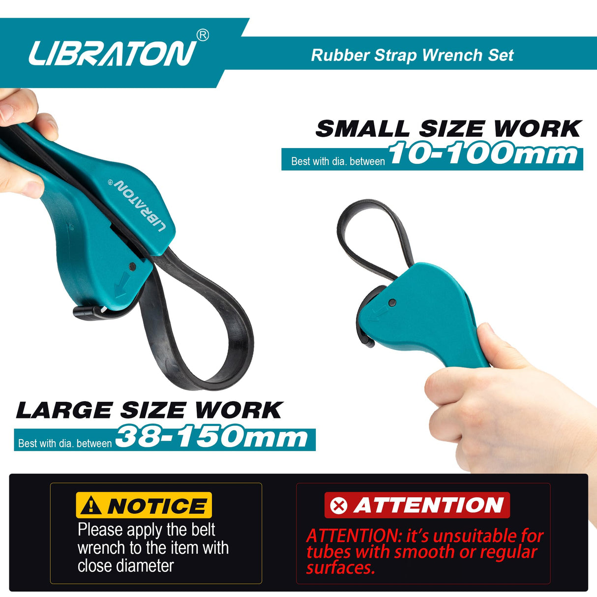 LIBRATON Strap Wrench 2-piece Multifunctional Adjustable Wrench Tools Oil Filter, Jar Opener