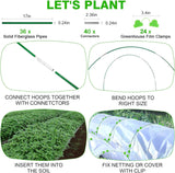 Garden Hoops for Raised Beds Row Cover, 36pcs 8ft Greenhouse Garden Grow Tunnel Netting Hoops, Greenhouse Support Hoops Garden Bed Hoops, Flexible Fiberglass DIY Hoops for Outdoor Plant, 24pcs Clips