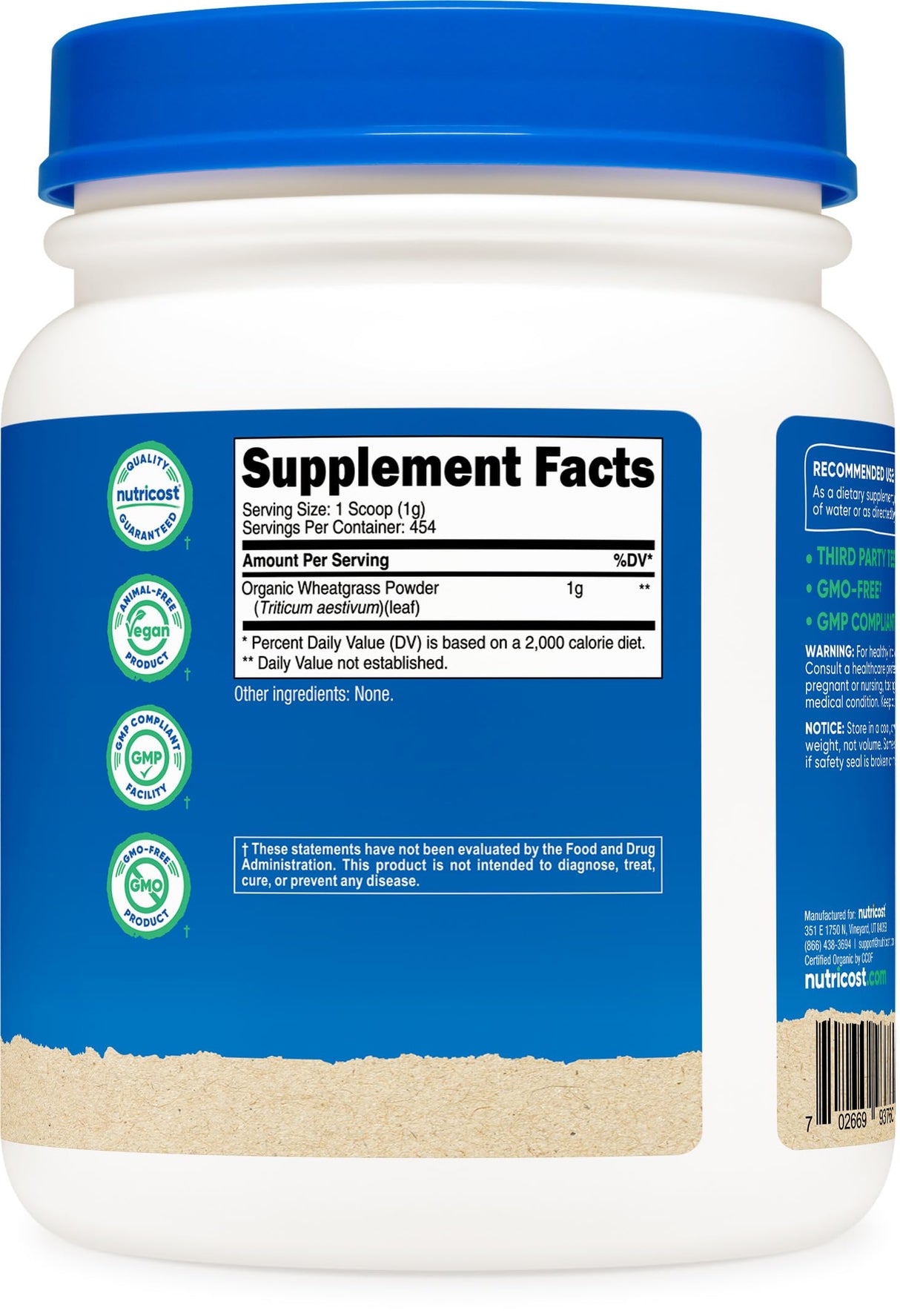 Nutricost Organic Wheatgrass Powder 1 LB - Non-GMO Superfood