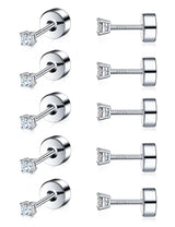 5 Pairs Tiny Moissanite Cartilage Stud Earrings Set,18K White Gold Plated Small Sterling Silver Earrings,Hypoallergenic Threadless Earring for Women Men (5 Pairs-2mm-18K White Gold)