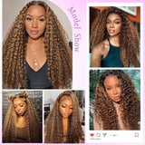 13x6 Highlight Ombre Lace Front Wigs Human Hair P4/27 Honey Blonde Lace Frontal Wigs Human Hair 180 Density Colored deep Curly HD Lace Front wigs Human Hair Wig Pre Plucked with Baby Hair 24 inch