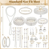Jupwalz 16 Pcs Pearl Jewelry Set with Necklace, Earrings and Bracelets, Pearl Necklaces for Women, Faux Pearls Set Jewelry for Wedding Bridal Christmas Party