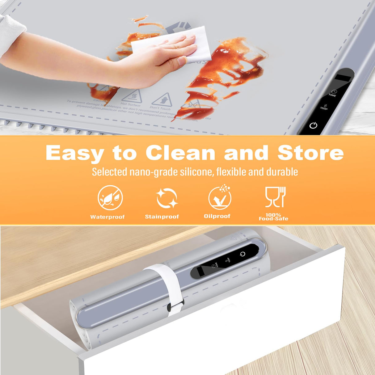 Electric Food Warming Mat Heating：Flameless Silicone Countertop Warmer Tray With 7 Temps 24x16 Inch - Portable Foldable Heat Pad Keep Food Warm For Dinner Serving And Buffet Party - (GRAY)