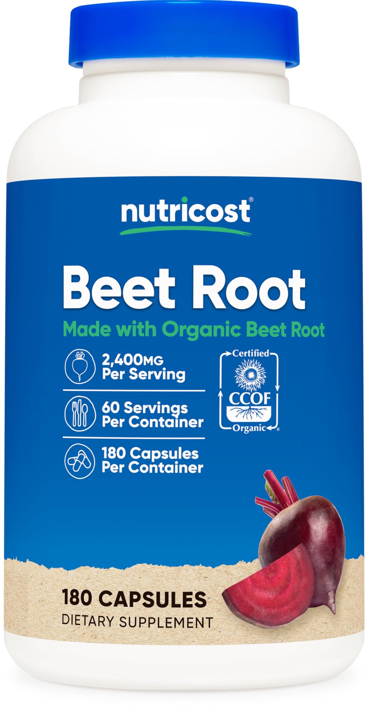 Nutricost Beet Root 2400mg, 180 Capsules - CCOF Certified Made with Organic Beet Root, Superfood, 60 Servings