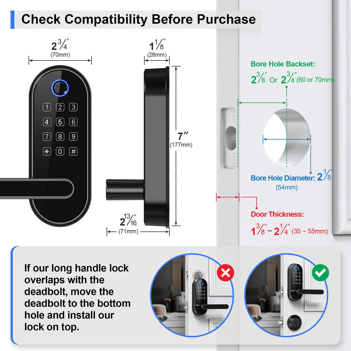 Bluetooth Fingerprint Smart Lock with Handle & Keypad – Fits Most US Doors, DIY Install, Keyless Entry: Code, FOB, Auto-Lock. Ideal for Home, Airbnb, Rental, Kids, Seniors. Alexa & Google Compatible