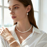 Pearl Necklace Set, featuring an exquisite bracelet, stud earrings, and necklace. This pearl necklace, bracelet, and ring ensemble radiates elegant charm, effortlessly elevating the sophistication of everyday attire. Perfect for weddings, banquets, or bir