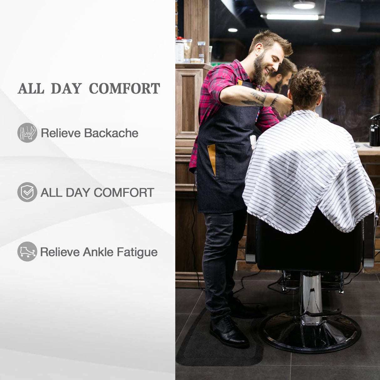 Amcomfy Anti Fatigue Salon Mat for Hair Stylist Anti-Slip Antique Series Salon & Barber Shop Chair Floor Mat (17''x28'' x 5/8'',Black)