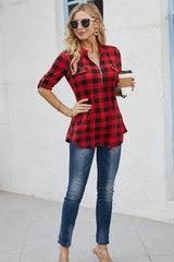 Ninedaily Plaid Shirts for Women,2025 Christmas Red and Black Plaid Ladies Tops Dressy 3/4 Sleeve Winter Holiday Casual Home New Years Eve Party Thanksgiving Outfits Loose Fitting Gifts Clothing, XXL