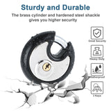 DAYGOS Heavy Duty Padlock with 8 Keys, 70mm Disc Keyed Lock for Storage Shed, Garage, Storage Lockers, Sliding Doors, Tool Box, and Cabinets (4 Pack Keyed-Alike, 3/8-Inch Shackle, Rubber Bumper)
