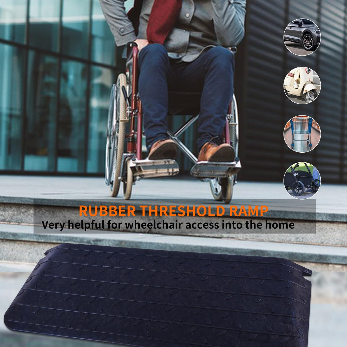 BESEA 3 Inch Rise Threshold Ramp Anti-Slip Wheelchair Ramp Rubber Curb Ramp for Home Doorways 3 Feet Long 5500lbs Load Capacity(Anti-Slip Design)