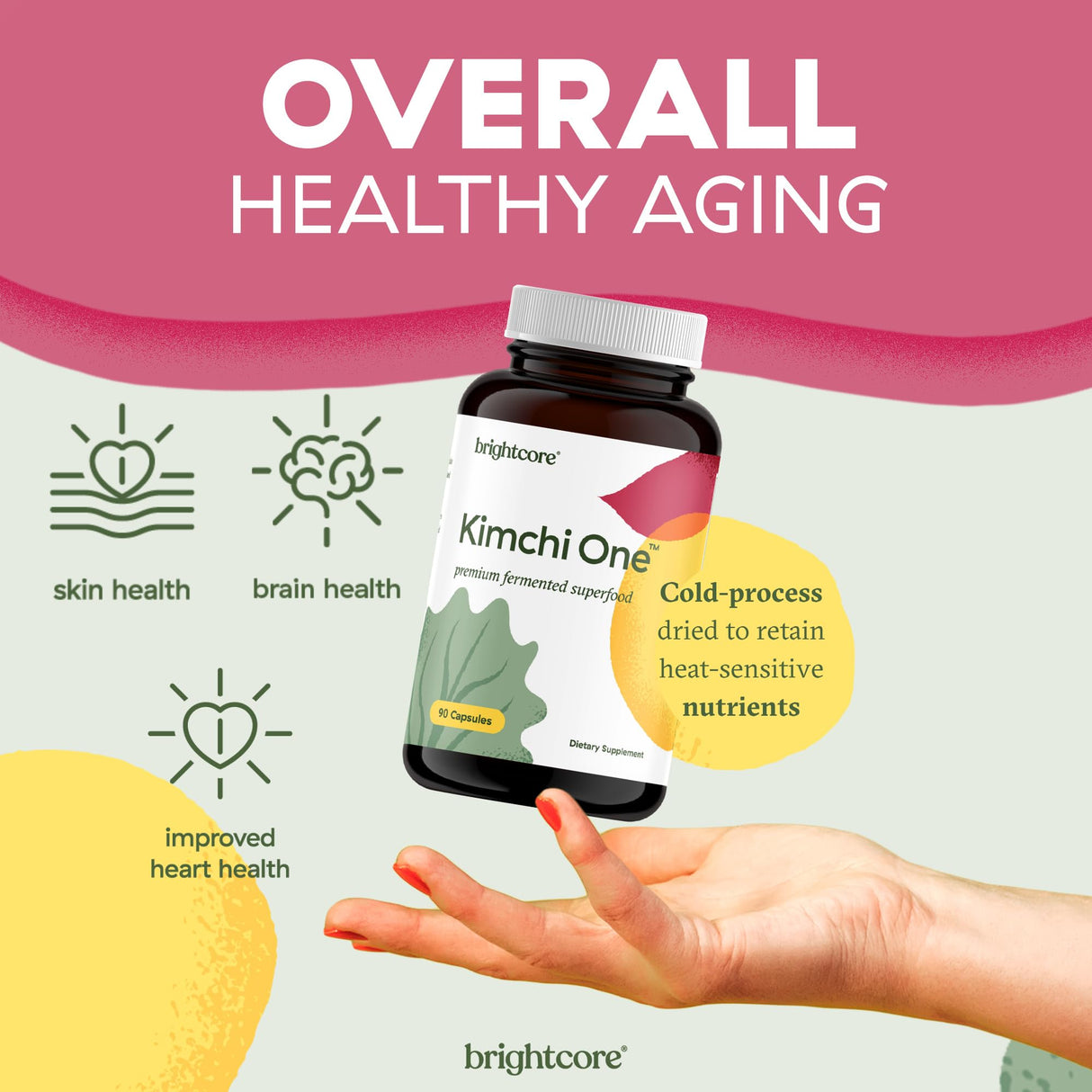 Brightcore Nutrition - Kimchi One, Kimchi Powder Capsules, Probiotics, Enzymes, & Antioxidant Supplement, Premium Gut Health Superfood for Overall Well Being, Gluten-Free, 90 Vegan Capsules