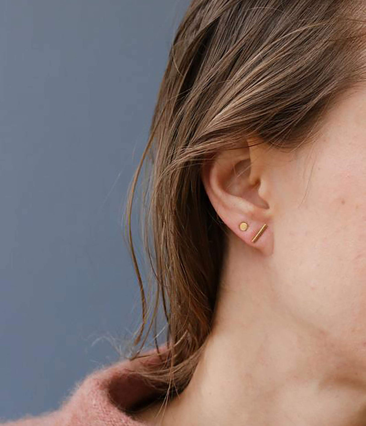 Sterling Silver Stud Earrings for Women Men- 4 Pairs of Hypoallergenic Simple Geometric Small Stud Earring Set Tiny Circle Triangle Square Bar Stud Earrings Mini Cartilage Tragus Earrings(Gold)