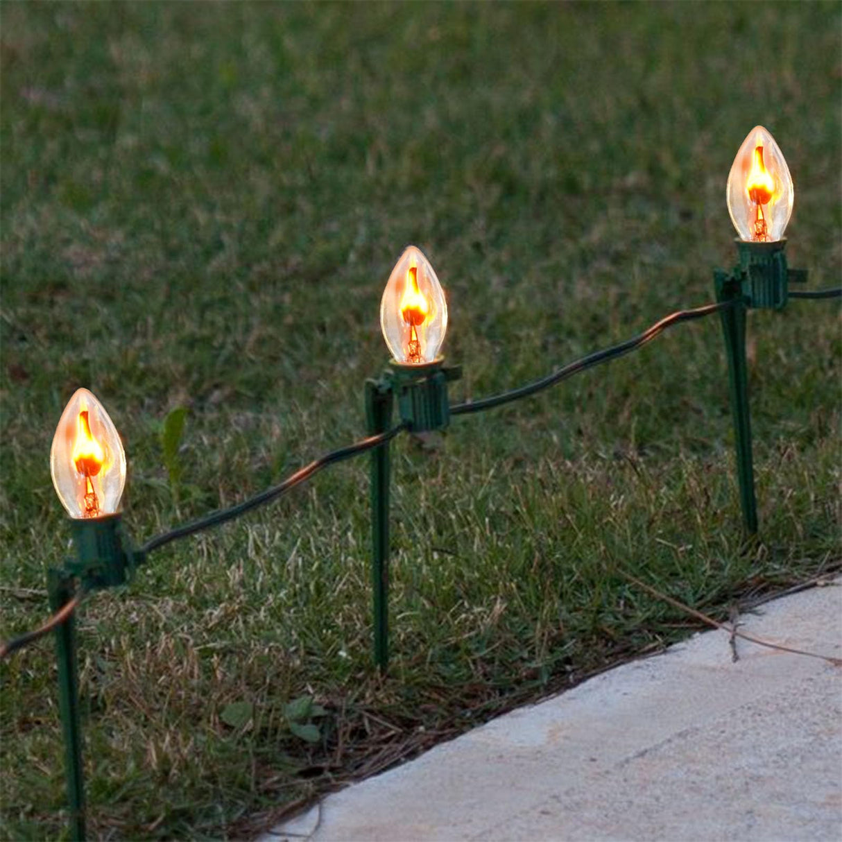 C7 Halloween Flicker Flame String Lights, 25Ft C7 Outdoor Christmas Decorations String Lights with C7 Clear Flicker Flame Bulbs, Hanging Patio Lights for Christmas Halloween Party Garden Porch-Black