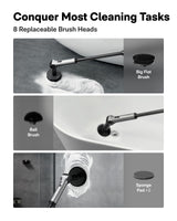 HOTO Flexi™ Cordless Electric Spin Scrubber, Adjustable Angle, Extendable Handle, Smart Display, IPX7 Waterproof, Powerful Cleaning Scrubber with 8 Replaceable Brush Heads, for Bathtub, Bathroom, Tile