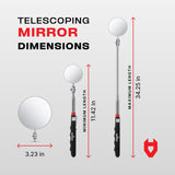 NoCry Heavy Duty Telescoping Inspection Mirror — 3.23 Inch Round Mirror on a Stick; 2-in-1 Storage Pouch; Extendable Mirror up to 30in; Non-Slip Handle; 360° Inspection Mirror Telescoping Swivel Head