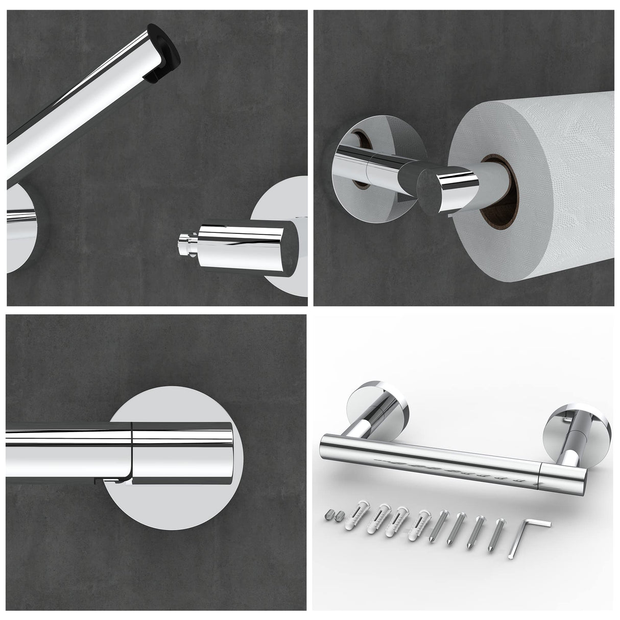 RARXTR Toilet Paper Holder Chrome SUS304 Stainless Steel Double Post Pivoting Polish Chrome Toilet Paper Roll Holder Wall Mounted Toilet Tissue Holder for Commercial Bathroom RV, Polished, 2 Pack