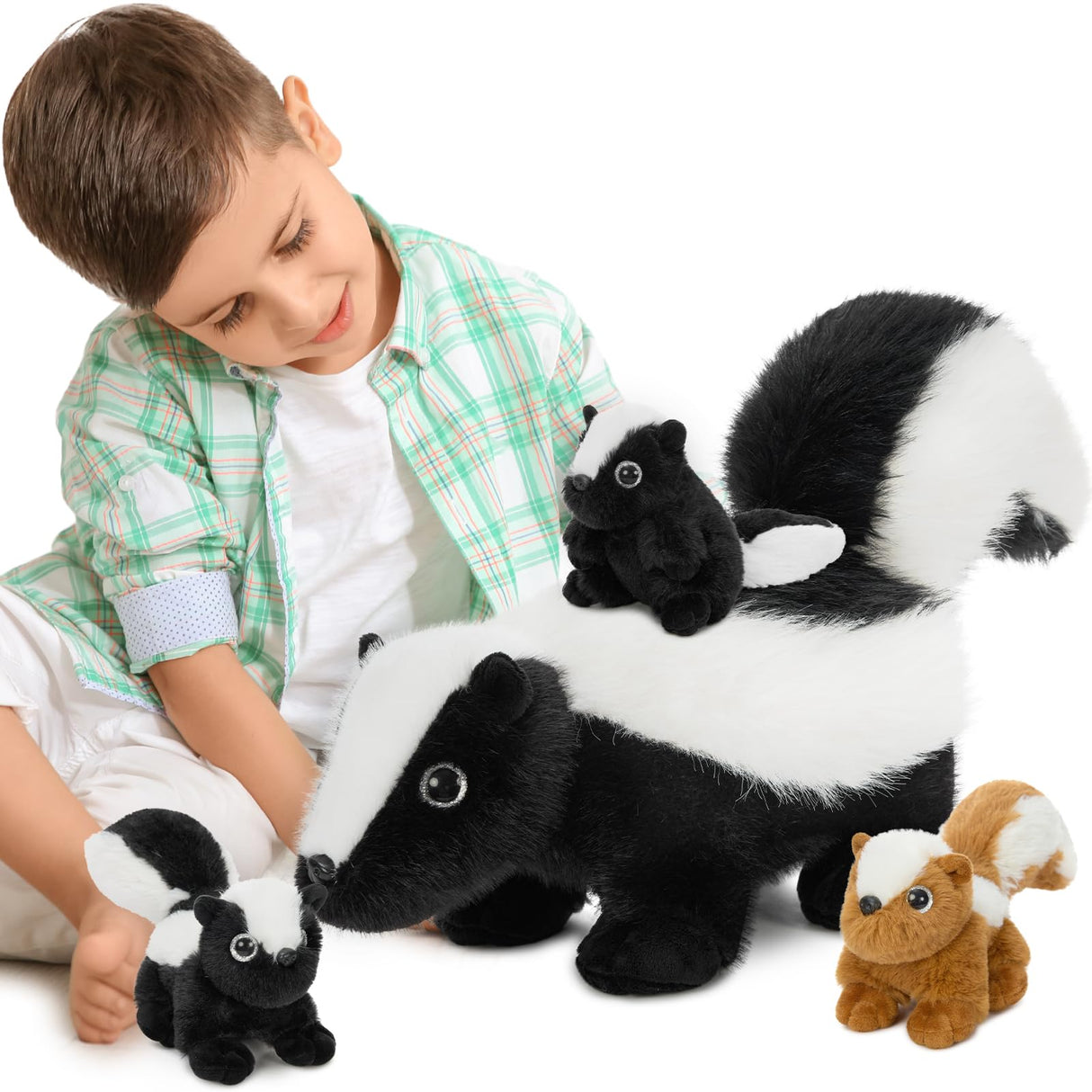 MaoGoLan 4Pcs Giant Skunk Stuffed Animal, Kawai Mother Skunk Plush Toy with 3 Small Baby Skunk Plushies Inside, 22" Snuggle Stuffed Skunk for Kids Woodland Animal Lovers, Christmas Birthday Gift