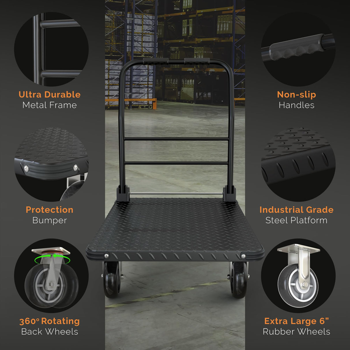 2200 lbs. Capacity Foldable Push Cart Dolly | Moving Platform Hand Truck | Heavy Duty Space Saving Collapsible | Swivel Flat Bed Wagon - Furniture Luggage Lifting