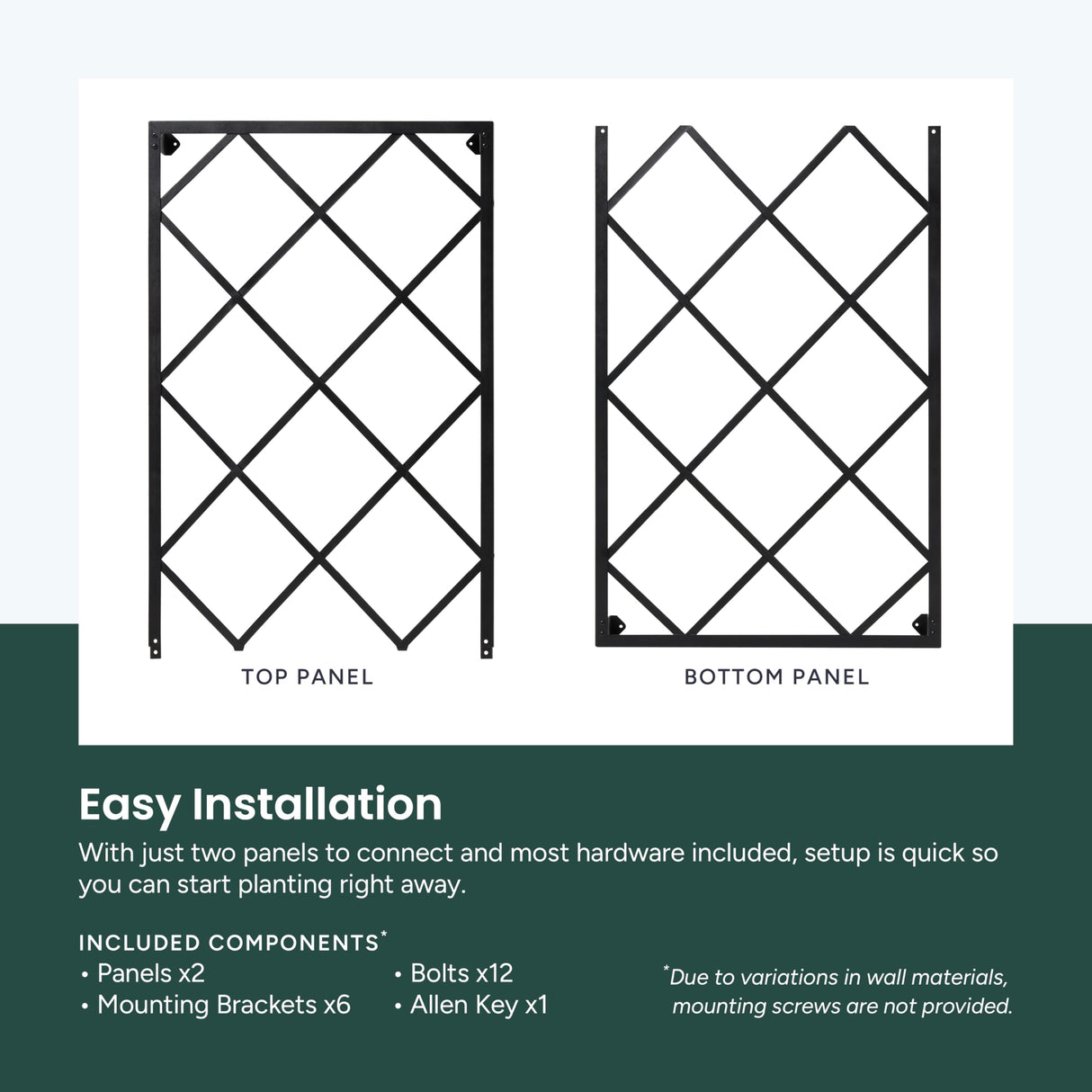 Giant Wall Trellis, 8 Foot Tall (96” high by 32” Wide), for Outdoor Climbing Plants, Sturdy Rectangular Shaped Metal Frame with Lattice Design