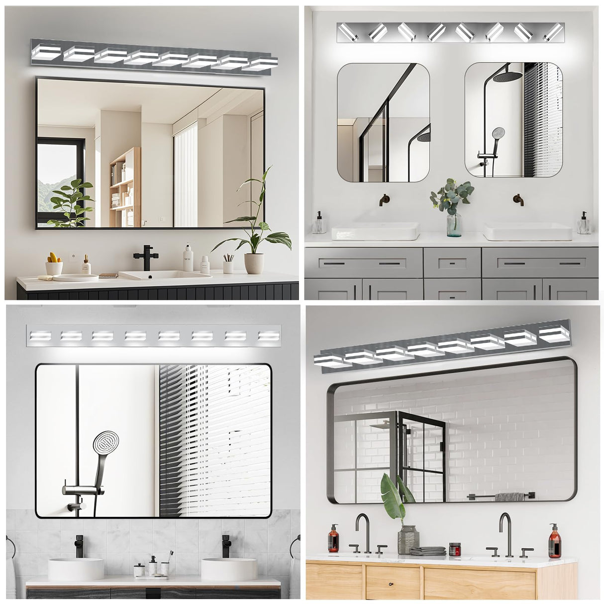 IZORRO LED Modern Bathroom Lights Fixtures(8-Light,Dimmable,360°Rotate),Chrome Acrylic Wall Lighting,Vanity Lights for Bathroom Over Mirror - 6000k 48In （No Assembly Required）