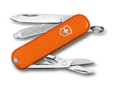 Victorinox Classic SD Swiss Army Knife, Compact, 7 Functions, Swiss Made Pocket Knife with Small Blade, Screwdriver and Key Ring - Mango Tango (Orange)