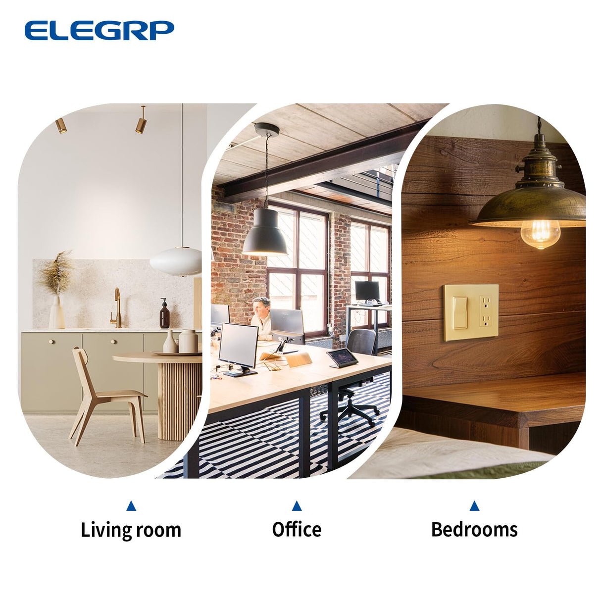 ELEGRP Matte Champagne Gold Single Pole Decorator Light Switch, 15A 120-277V, Paddle Rocker Switch, On/Off Wall Switch, Self-Grounding, Residential Grade, with Mid Wall Plate, UL/CUL, 2 Pack