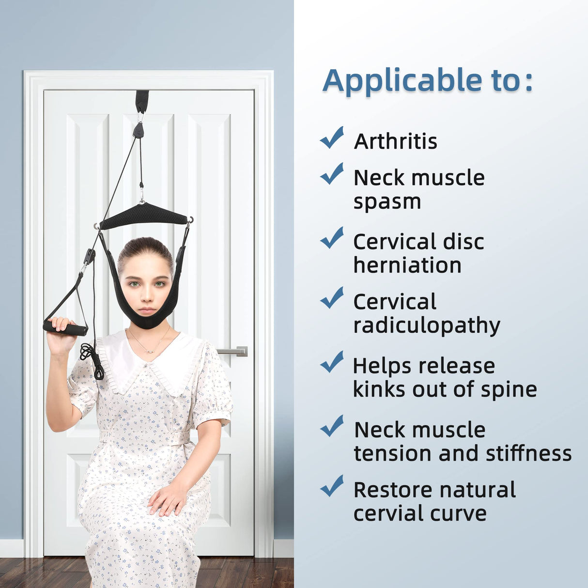 Fanwer Upgraded Neck Stretcher Cervical Neck Traction Device,Double Ratchet Neck Tension Relief Portable Over The Door Device,for Physical Therapy,Neck Pain Relief, Vertebrae Disk Herniation,Black