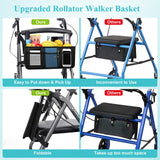 Dotday Rollator Basket with Cup Holder, Easy to Use Rollator Accessories Folding Storage Bag, Never Tipping Over