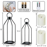 Homemory Modern Farmhouse Black Metal Lanterns 2PCS with Flameless Candle