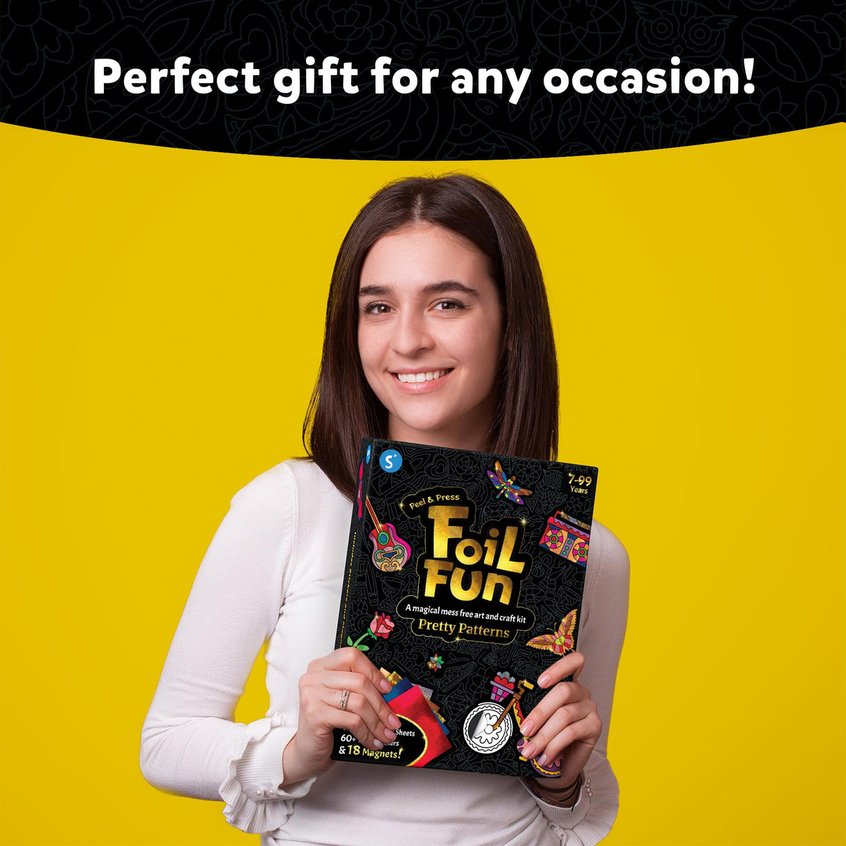 Skillmatics Foil Fun - Pretty Patterns, 18 DIY Magnets Mess-Free Art, Colorful Creative Party Activity, Craft Kits, 60+ Foam Stickers, Christmas Gifts for Kids, Teens, Adults, Families